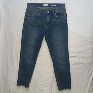 Kensie The Effortless Skinny Crop Jeans Women 8/29 Dark Blue With Distress Ends